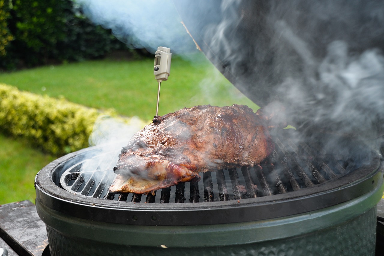 Thermo stats grilling accessories on a grilled meat